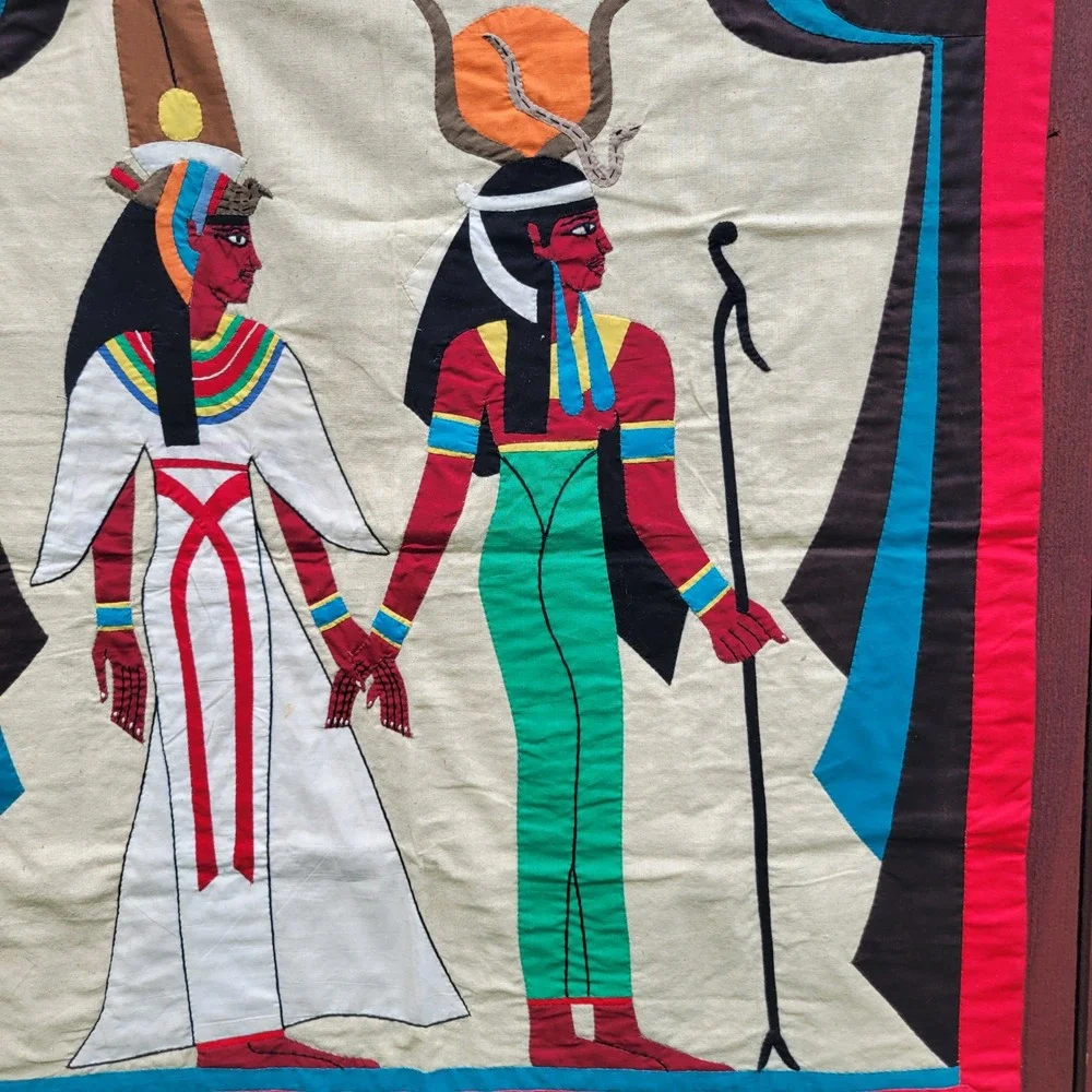 Vintage Egyptian Khayamiya Applique Wall Hanging Nefertari Handmade Art 34x35